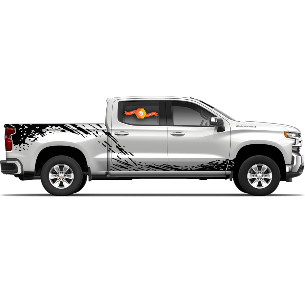 2 Splash Stripes Decal Sticker Compatible with Chevrolet Silverado 2019 2020 Crew Cab 1500 Side Bed - doors Mud Splash