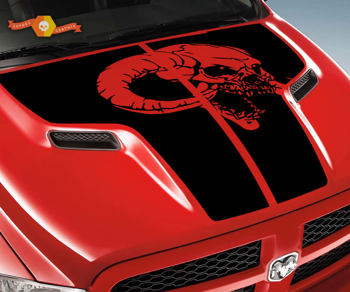 Dodge 2010 2018 fits Ram 1500 2500 Ram Skull Grunge Hood Logo Truck Vinyl Sticker Decal Graphic Pick Up Pickup #3