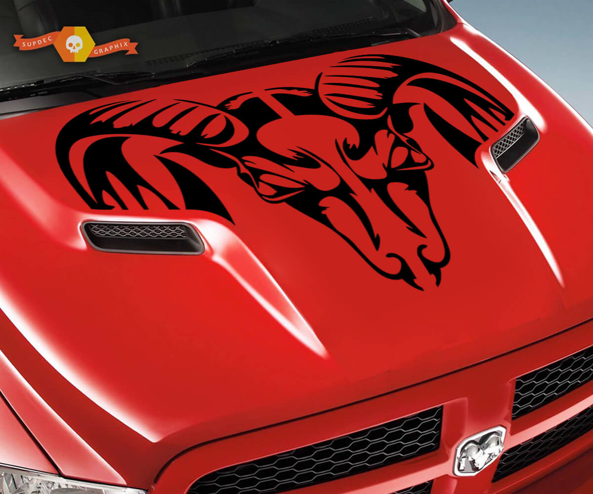 Dodge 2010 2018 fits Ram 1500 2500 Ram Skull Grunge Hood Truck Vinyl Sticker Decal Graphic Pick Up Pickup