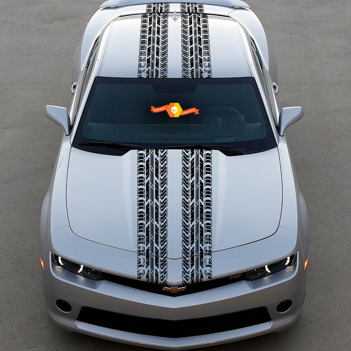 Dual Tire Tracks Stripes Vinyl Decal Chevy Hood Sticker Car Van Truck Vehicle SUV Mud Distressed Grunge Graphic Mudding 4x4 Roof