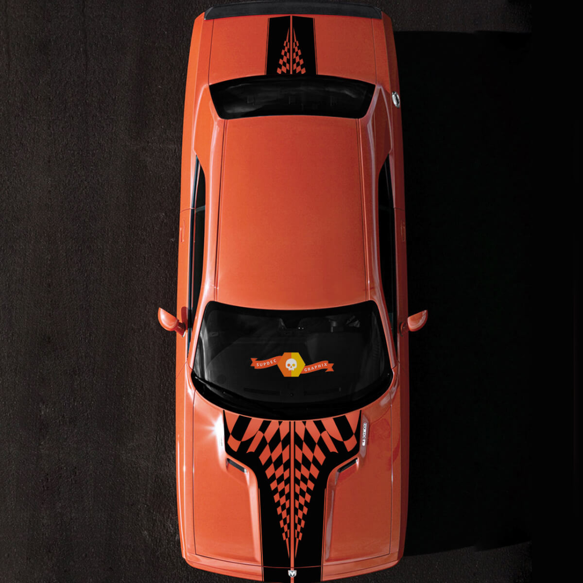 2008-2014 Challenger Race Checkered Flag Racing Hood & Rear Sport Design Tribal Vehicle Truck Vinyl Graphic Decal Sticker