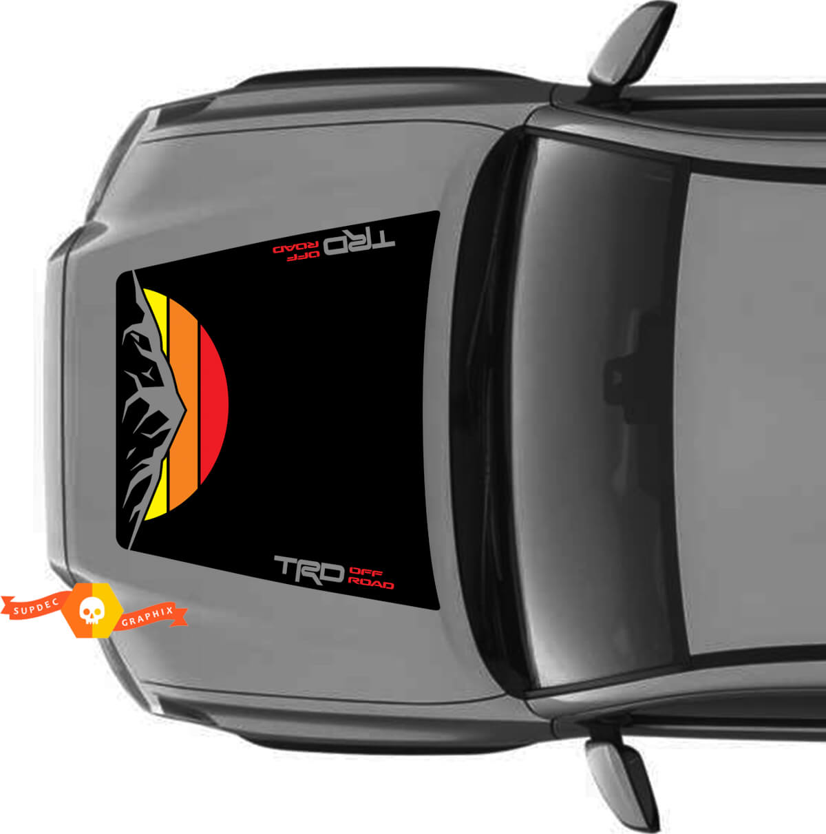 Very Huge TRD Off Road Vintage Sunset Retro Old Style NO SCOOP! Mountains Hood Vinyl Stickers Decal fit to Toyota Tacoma 2016 - 2021 models