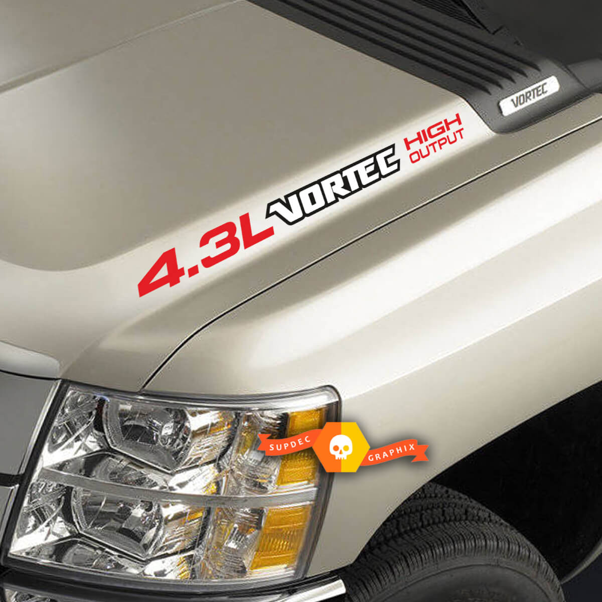 4.3L Vortec High Output three colored Hood Stickers Decals Chevrolet Silverado Colorado GMC Sierra Canyon Trucks