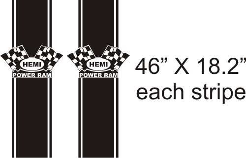 Dodge Ram Truck HEMI POWER RAM 2 STRIPE KIT Vinyl Decal Sticker