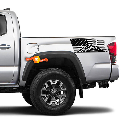 2 side USA Flag Mountains 4x4 Toyota Racing Tacoma Decal Vinyl Sticker