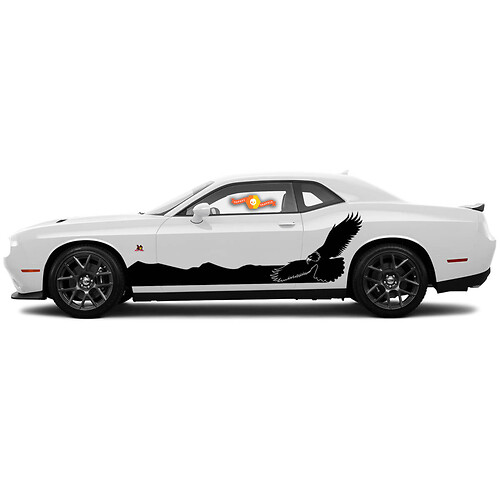 2 Side Dodge Challenger Bald Eagle Hawk Rocker Panel Side Vinyl Decals Graphics Sticker