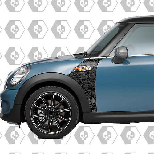 Mini Cooper Topographic Map Cover front fenders (wings) behind the front wheel on both sides Decal Sticker
