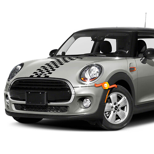 Mini Cooper Checkered Hood Flag Stripes Vinyl Decals Stickers
