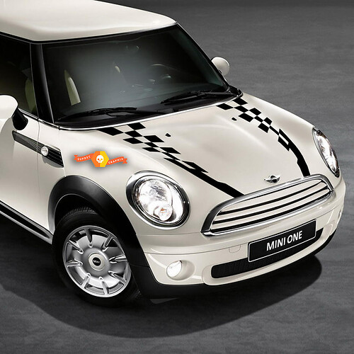 2007-2021 Mini Cooper Checkered Hood Side Back Bonnet Racing Stripes Stickers Decals
