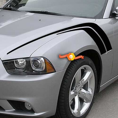 2 For 2011-2014 Dodge Charger Hood Fender Hash Marks Side Fender Stripes Stickers Decals