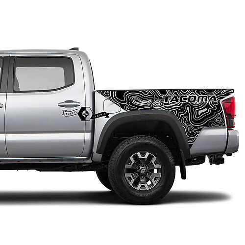 2X Bedside Vinyl Stickers Decals For Toyota Tacoma Topographic Map
