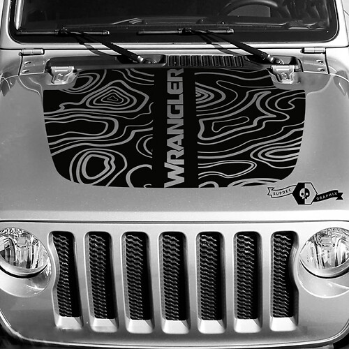 New Jeep Hood Vinyl Blackout Topographic Map Decal Sticker Text Wrangler 