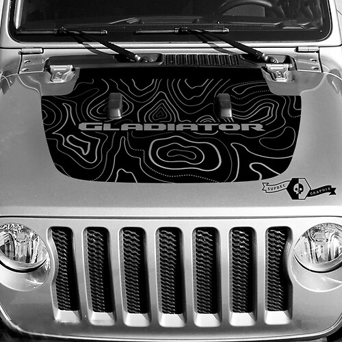 Jeep Gladiator Hood Vinyl Blackout Topographic Contour Map Decal Sticker