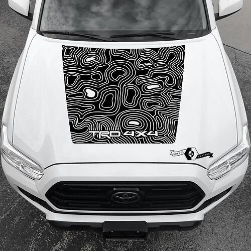 TRD 4x4 Tacoma Hood NO! Scoop Blackout Topographic Map hood Toyota Vinyl Stickers Decal fit to Tacoma 16-21
