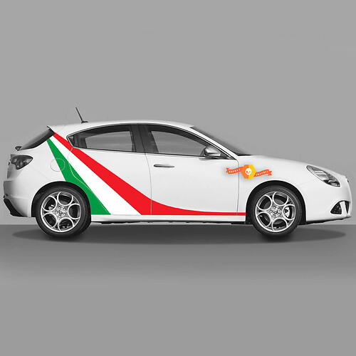 2x Colori della bandiera italiana predefiniti Adesivi per porte del corpo adatti a Alfa Romeo Giulietta Adesivi Decalcomanie Grafiche in vinile estese
