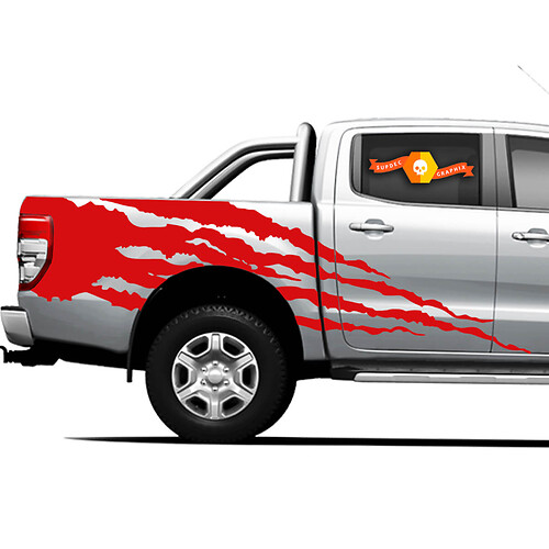 4×4 Truck Side Bed Graphics Stickers Decals for Ford Ranger Red Fire