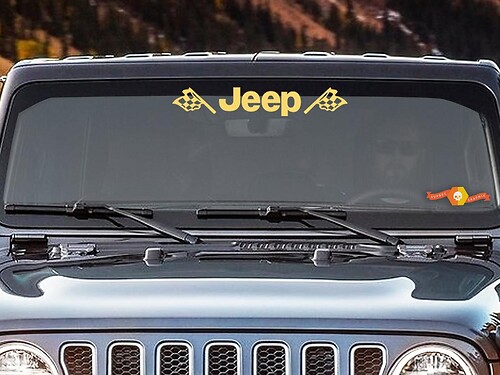 Jeep CJ XJ YJ TJ with Flags Windshield Sticker Decal