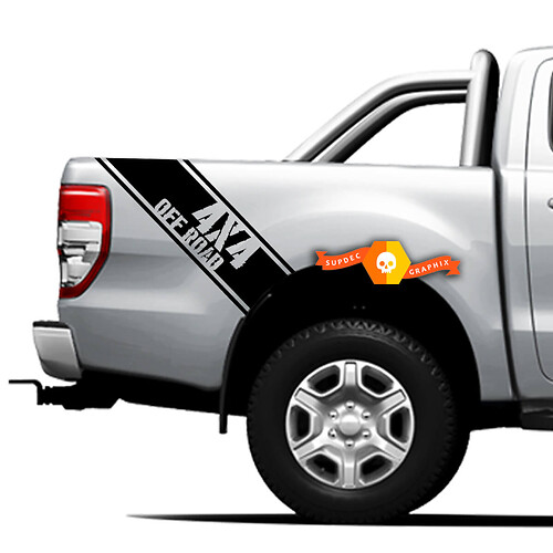 Pair Vinyl Decals Stickers Side bed bands 4x4 graphic for Ford Ranger Off Road Oblique stripe 2021
