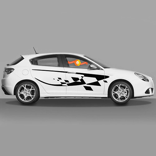 Pair Vinyl Decals checkered flag doord side stickers side Alfa Romeo Modern style 2022
