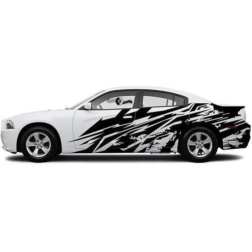 Pair Dodge Charger Challenger SRT Destroyed Door Side Grunge Вestroyed Stickers Decals Vinyl Graphics Conversely