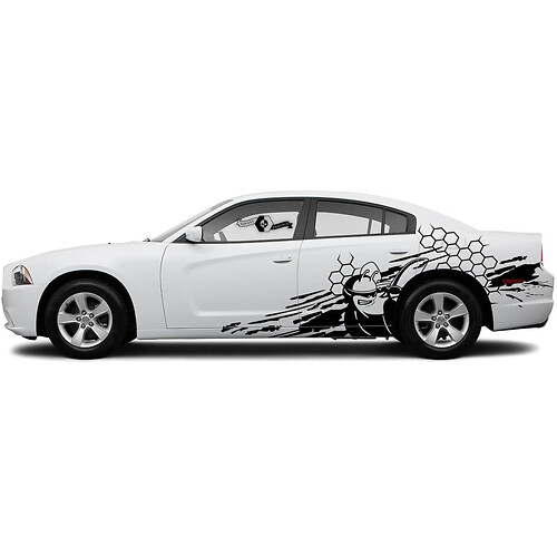 Pair Dodge Сharger or Challenger SRT Scat Pack Hexagon Honeycomb Door Side Grunge Stickers Decals Vinyl Graphics