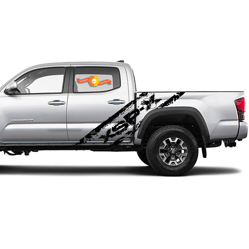 2 Side Toyota XSP-X Trd Tacoma Door Side Grunge Destroyed Graphics Stickers Decals  Bedside Vinyl
