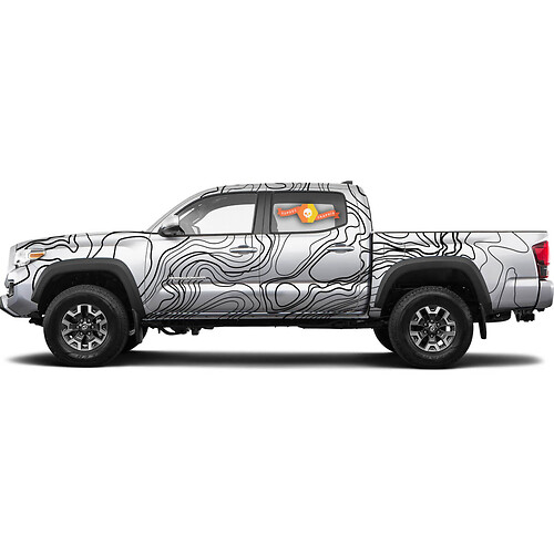 Full body Toyota Tacoma Topographic map contour background Topo map with elevation Wrap Vinyl Decals graphics sticker
