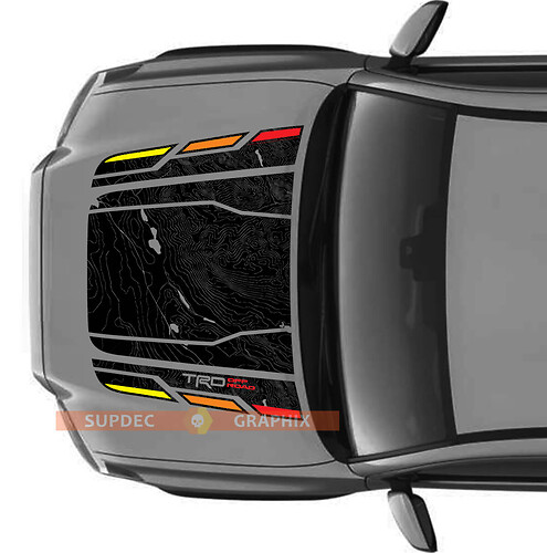 Hood TRD Vintage Off Road NO SCOOP Topographic Map Hood Vinyl Stickers Decal fit to Toyota Tacoma 2016 - 2021 models