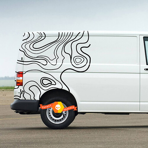 VW Volkswagen Transporter Topographic Contour Map Decal Sticker Wrap
