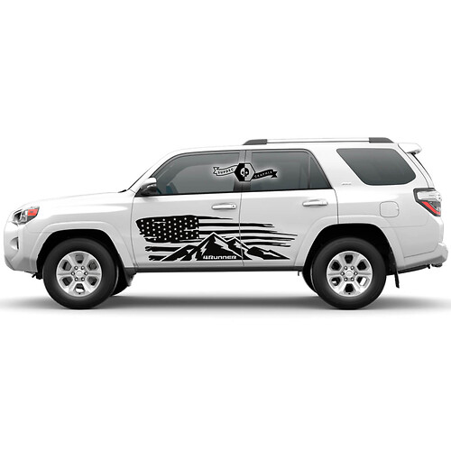 Pair 4Runner 2023 Side Doors USA Flag Distressed Vinyl Mountains Decals stripe Stickers for Toyota 4Runner TRD 