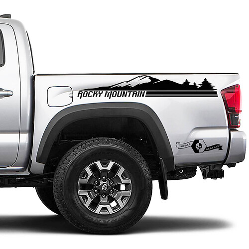 Pair Toyota Tacoma Side Bed Rocky Mountain Forest Decal Sticker Graphics