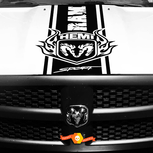 Hood Sticker Decal Vinyl Stripes for DODGE Ram Distressed Hemi Sport 1500, 2500HD, 3500HD Rebel SRT New