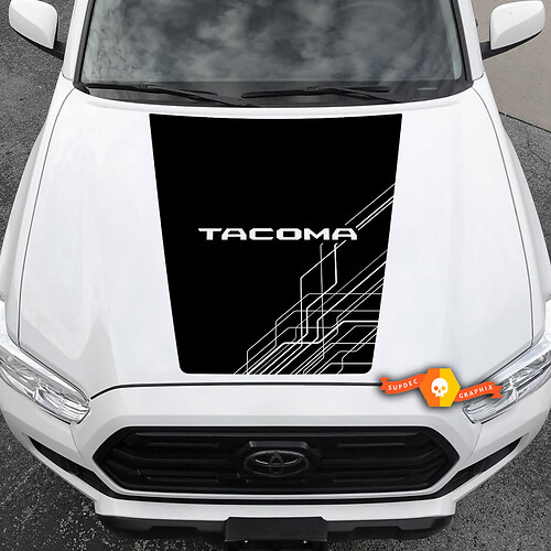 Modern 2016 - 2021 Toyota Tacoma Hood Abstract Lines Vinyl Decal Sticker Graphic Kit - No Scoop!
