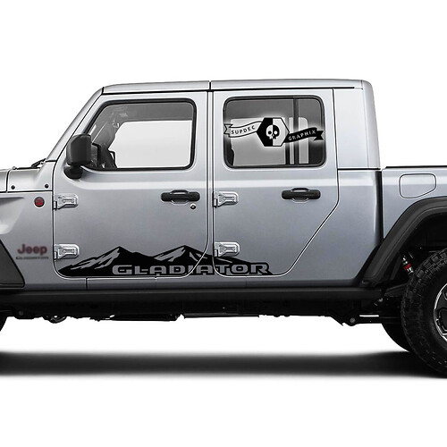 Pair Jeep Gladiator Doors Mountains Big Vinyl Graphics Decal Sticker