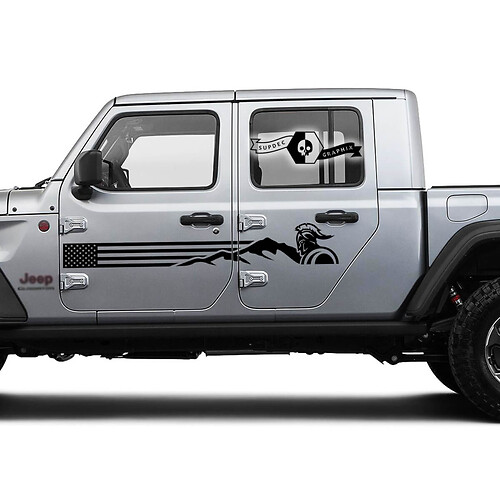 Pair Jeep Gladiator Doors USA Flag Mountains Gladiator Logo Vinyl Graphics Decal Sticker
