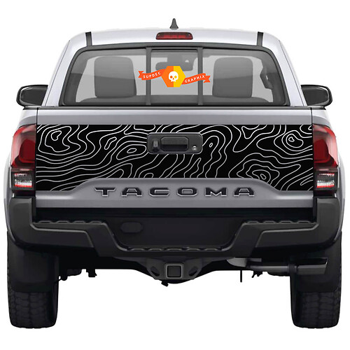 Tailgate Topographic Map Rear Sticker Decal For Toyota Tacoma Third generation 2015-2022 SupDec 2