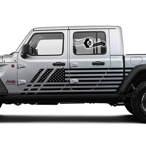 Pair Jeep Gladiator Doors USA Flag Side Bed Gladiator Vinyl Graphics Decal Sticker