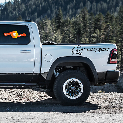 2x Dodge Ram Rebel 2022+   2023+ 1500 TRX Big Bed Dinosaurs T-Rex TRX Truck Vinyl Sticker Decal Graphic