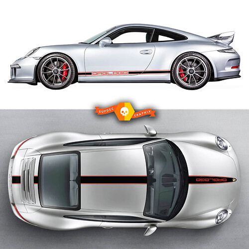Pair Porsche 911 Porsche Carrera Rocker Panel Hood Roof 2 Colors Side Stripes Doors Kits Decal Sticker 