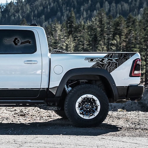 2x Dodge Ram TRX Rebel 2022+  2023+ 1500  Topographic Map Bed Side TRX Truck Vinyl Sticker Decal Graphic