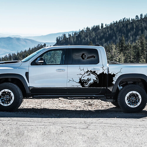 2x Dodge Ram New TRX Rebel 2022+  2023+ 1500  Dinosaurs T-Rex Bed Doors Side TRX Truck Vinyl Sticker Decal Graphic