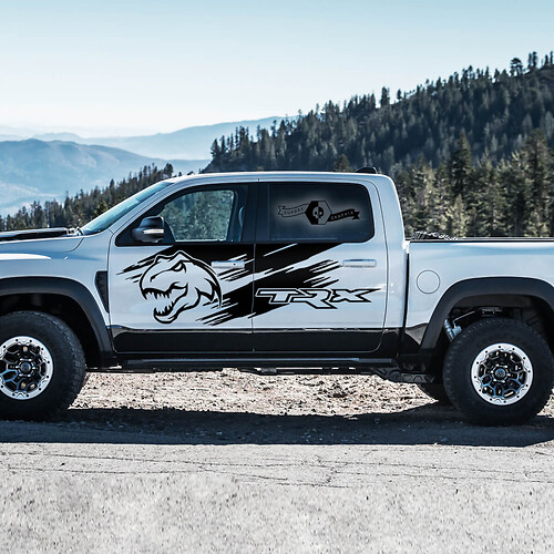 2x Dodge Ram Rebel 2022+ 1500 TRX Bed Splash Mud Dinosaurs T-Rex TRX  Side Doors Truck Vinyl Sticker Decal Graphic
