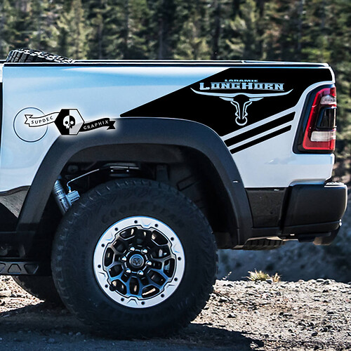 2x Dodge Ram Rebel 2022+  2023+ 1500 TRX Ram Bed Side Splash Long Horn Laramie Truck Vinyl Stickers Decals Graphics