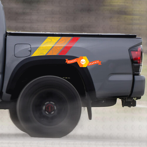 Pair of Three Colors Old School Toyota TRD Contour Map Stripes Side Vinyl Decals Stickers for Toyota Tundra - Three Exterior Colors