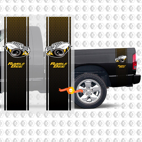 2x Dodge Ram Rumble Bee Black Stripes Yellow honeycombs Stickers Decals Pickup 1500