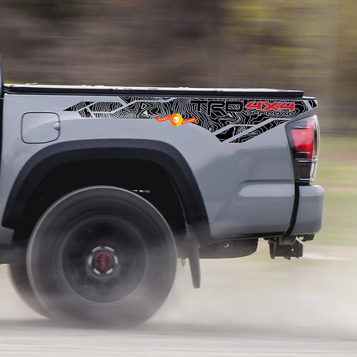 TRD 4x4 Off Road Topographic Map edition BedSide Side Vinyl Stickers Decal fit to Toyota Tacoma Tundra