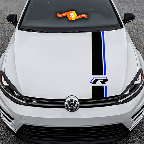 Hood Strip Any Year Stickers Exclusive Design Decal for Volkswagen VW Golf R Graphics 2 Colors
