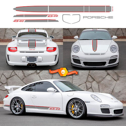 Porsche 911 - 991 GT3 RS 4.0 Side Hood Roof  Rear Stripes Kit Decal Sticker 
