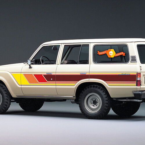 Pair of Land Cruiser 60 SERIES TRD Side doors Retro Stripe Vinyl Decals Stickers for Toyota 4Land Cruiser TRD - Burgundy 