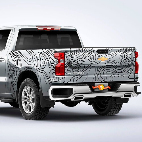 Side Tailgate Truck Chevrolet Silverado Topographic map contour background Topo map Cut Out Vinyl Decals graphics sticker 